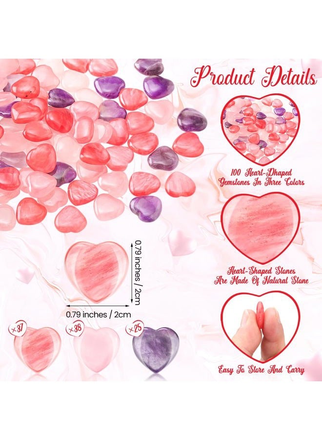 Soulchen 100 Pcs Little Heart Shape Rocks Worry Stones Small Inspirational Stones Gemstone Crystals for Valentines Day Meditation DIY Jewelry 0.8 Inch - Image 2
