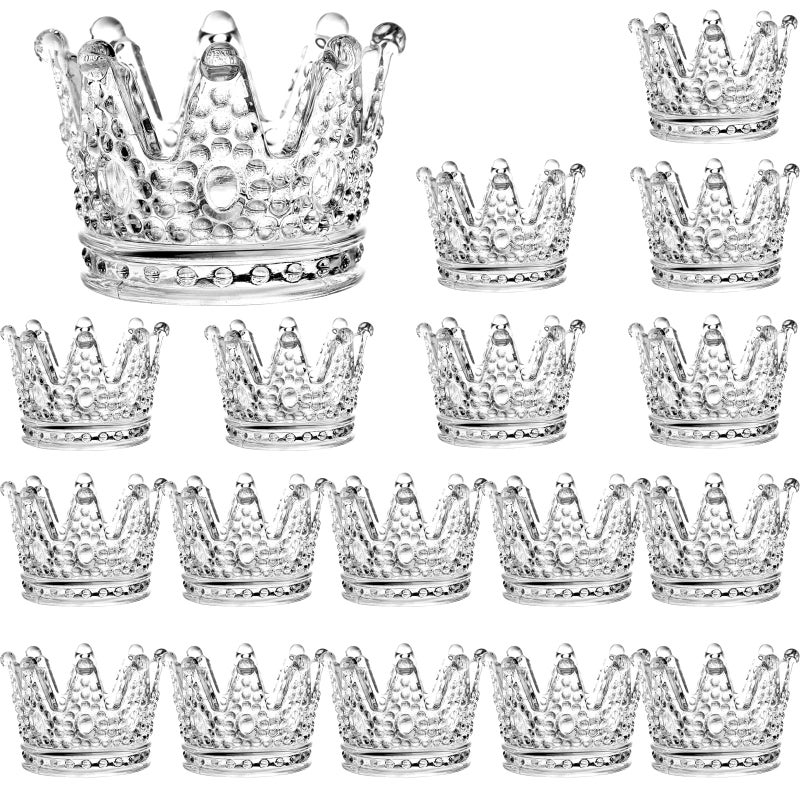 SOUJOY 18 Pack Tealight Candle Holder Glass Crown Candle Holder Crystal Votive Candle Stand for Dining Table Centerpiece Home Decor Wedding Part