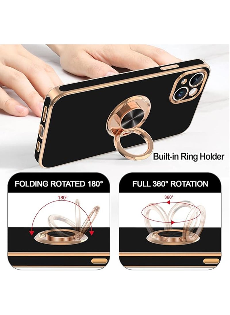 WRISTWISE Case Cover for iPhone 14 Plus with Ring Stand [360° Rotatable Ring Holder Magnetic Kickstand] [Support Car Mount] Rose Gold Edge Soft TPU Luxury Shockproof Protective Phone Case Cover, Black - Image 4