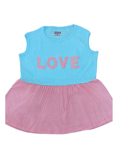 فستان بناتى مطبوع لف كت لون روز