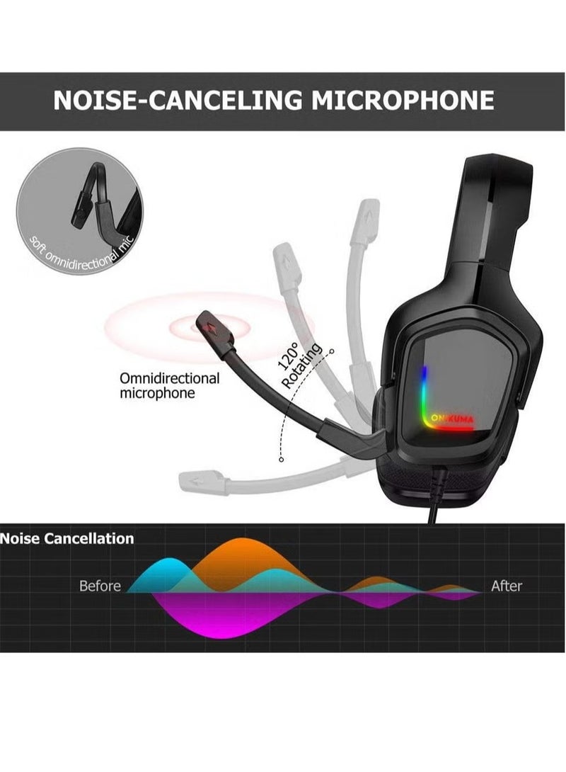ELTRAZONE K20 Wired Gaming Headset with Microphone & RGB Light – High-Quality Stereo Sound, Noise-Canceling Mic, Comfortable Over-Ear Cushions, Adjustable Headband, Compatible with PC, PS4, Xbox, and Mobile Devices – Black - Image 3