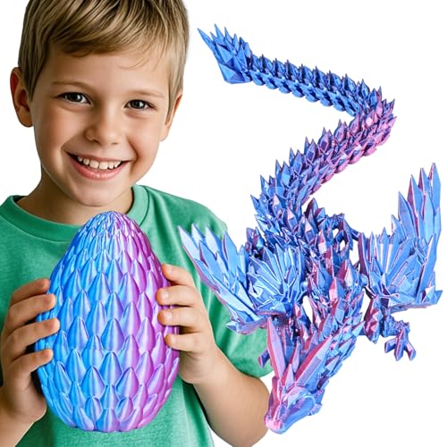 Olee Odee 3D Printed Dragon Eggs with Articulated Fly Dragon Inside Collectible Figurines Fidget Toy for Adults Kids Birthday Easter Christmas White Elephant Gifts for Friends ColleaguesBlue Pink L Size - Image 1