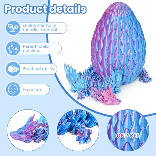 Olee Odee 3D Printed Dragon Eggs with Articulated Fly Dragon Inside Collectible Figurines Fidget Toy for Adults Kids Birthday Easter Christmas White Elephant Gifts for Friends ColleaguesBlue Pink L Size - Image 5