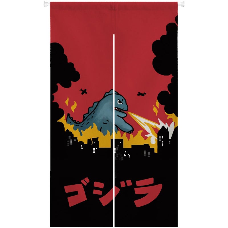 Ofat Home Cartoon Dinosaur Noren Curtain 33.5" W x 59" L, Funny Fire-Breathing Monster Hanging Curtain for Doorway, Japanese Style Fabric Curtain Home Decor - Image 1