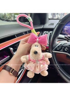 Generic Pink White Contrast Color Love Pleated Skirt Handdog Plush Toy Keychain Car Interior Summer Play Carry-on Pendant-Color:Pink And White Bow Pleated Skirt-Height:Mobile Phone Back Clip Style (the Rope Is Randomly Matched)  - Image 1