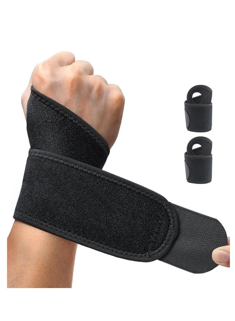 Oasisgalore 2 Pack Wrist Brace Wraps for Carpal Tunnel, Arthritis, Compression Straps for Sports,  Adjustable, Black - Image 1