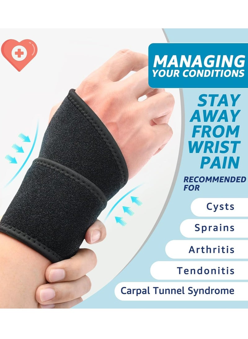 Oasisgalore 2 Pack Wrist Brace Wraps for Carpal Tunnel, Arthritis, Compression Straps for Sports,  Adjustable, Black - Image 3