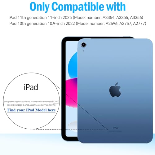 LTROP Kids Case for iPad A16 11th Generation 11-inch 2025/ iPad 10th Generation 10.9-inch 2022 with Screen Protector, Lightweight Shockproof Convertible Handle Stand Cover for iPad 11/10 Gen, Blue - Image 2
