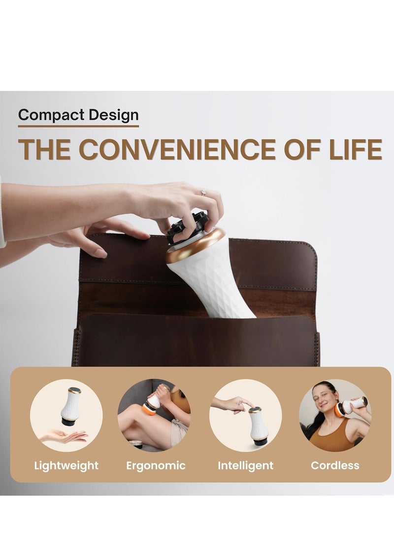 4 in 1 Upgraded Cordless Cellulite Massager, Body Sculpting Machine LED Display 10 Intensity Levels 12 Massage Modes 3 Massage Heads 3 Washable Pads, for Abdomen Waist Arms Legs Stomach, White - Image 1