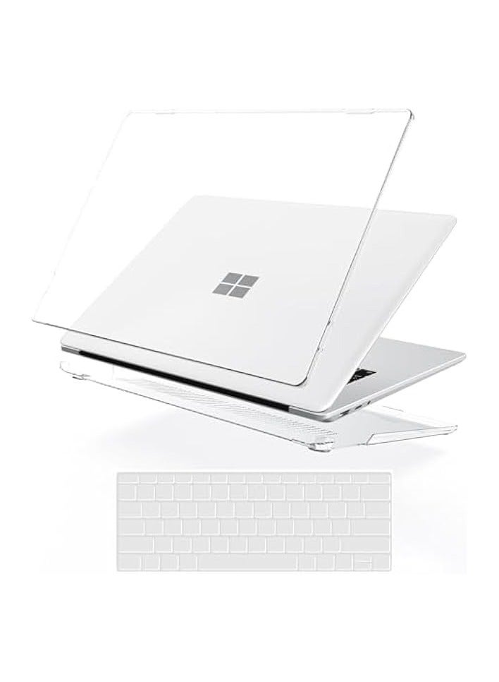 بروماس حافظة شفافة لجهاز الكمبيوتر المحمول Microsoft Surface مقاس 13.5 بوصة 5/4/3 مع لوحة مفاتيح معدنية (الموديل: 1951/1868)، حافظة شفافة صلبة من البلاستيك + غطاء لوحة المفاتيح - شفاف - Image 1