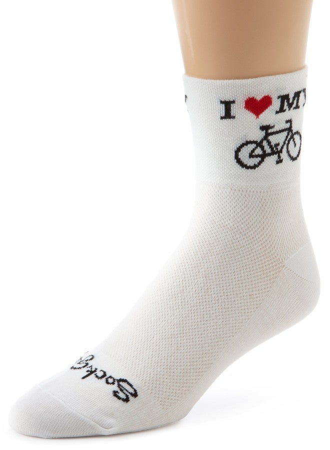 SockGuy Men's Heart My Bike Socks, White, Small/Medium