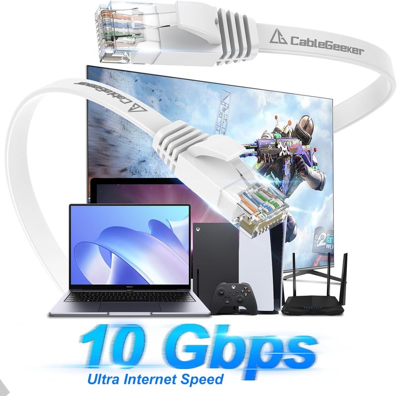 CableGeeker Cat 6 Ethernet Cable 200 ft, High Speed 10Gbps Flat Internet Network Cable, Pure Copper Ethernet Patch Cable Long, Computer LAN Cable with Clips & Straps for Router, Modem, PS4/5, White - Image 2