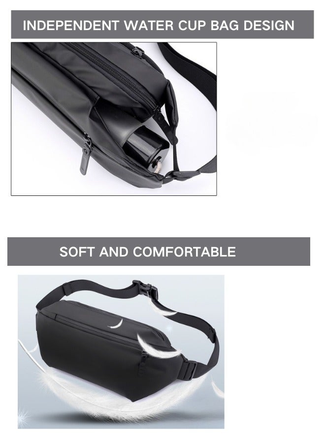 EAZZY Sling Bag Men's Shoulder Bag  Crossbody  Sling Bag Zipper Pockets,Independent Water Cup Bag Design Chest Bag Daypack，Running Waist Bag Crossbody Waist Bag with Adjustable Shoulder Strap Backpack Hands-Free Wallets Waist Pack Phone Bag for Outdoors Hiking Traveling - Image 3
