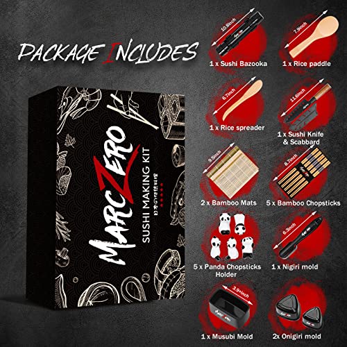 MarcZero Sushi Making Kit, 22 in 1 Bazooka Roller With Bamboo Mat, Knife, Chopsticks, Molds, DIY Machine for Beginner - Image 2
