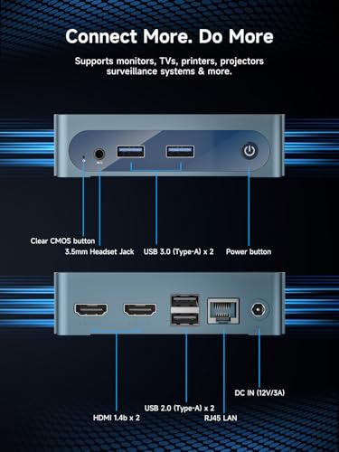 Bmax بيماكس ميني بي سي B1 بلس، إنتل سيليرون J3355 (حتى 2.5 جيجاهرتز)، 6 جيجابايت رام 128 جيجابايت eMMC دعم توسيع M.2 SSD (512 جيجابايت/2 تيرابايت)، عرض مزدوج 4K واي فاي 2.4G/5G وBT5.0 كمبيوتر مكتبي ميني للاستخدام المنزلي/المكتبي - Image 5