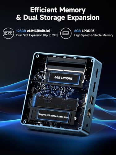 Bmax بيماكس ميني بي سي B1 بلس، إنتل سيليرون J3355 (حتى 2.5 جيجاهرتز)، 6 جيجابايت رام 128 جيجابايت eMMC دعم توسيع M.2 SSD (512 جيجابايت/2 تيرابايت)، عرض مزدوج 4K واي فاي 2.4G/5G وBT5.0 كمبيوتر مكتبي ميني للاستخدام المنزلي/المكتبي - Image 4