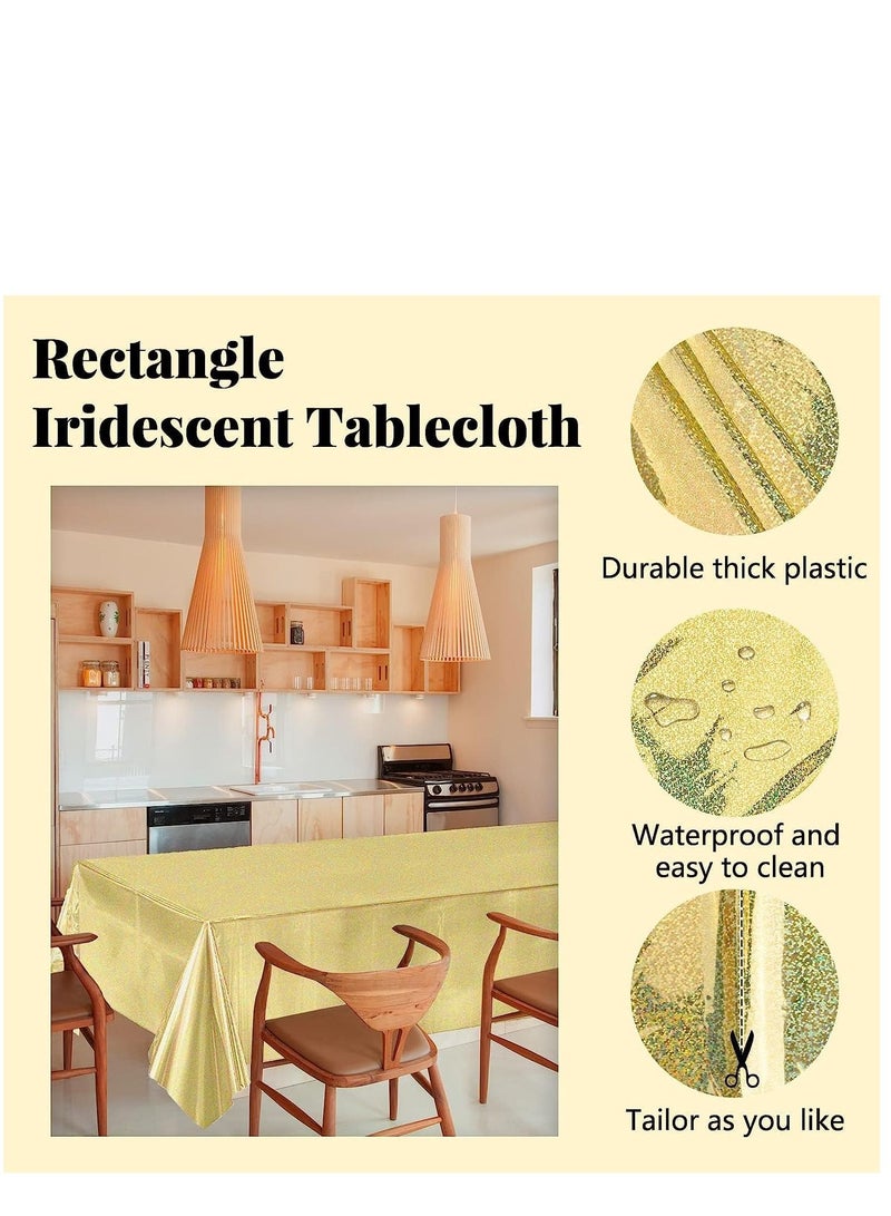KASTWAVE 3 عبوات من أغطية طاولات بلاستيكية لامعة مزينة بالترتر الذهبي مستطيلة الاستخدام لمرة واحدة لتزيين حفلات الزفاف والمناسبات وأعياد الميلاد وحفلات استقبال المولود - Image 5