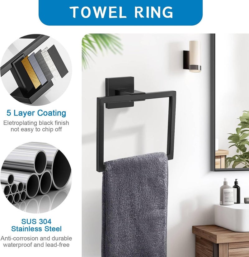 TNOMS 5 Pieces Bathroom Hardware Accessories Set Black Towel Bar Set Wall Mounted,Stainless Steel,23.6-Inch. - Image 3