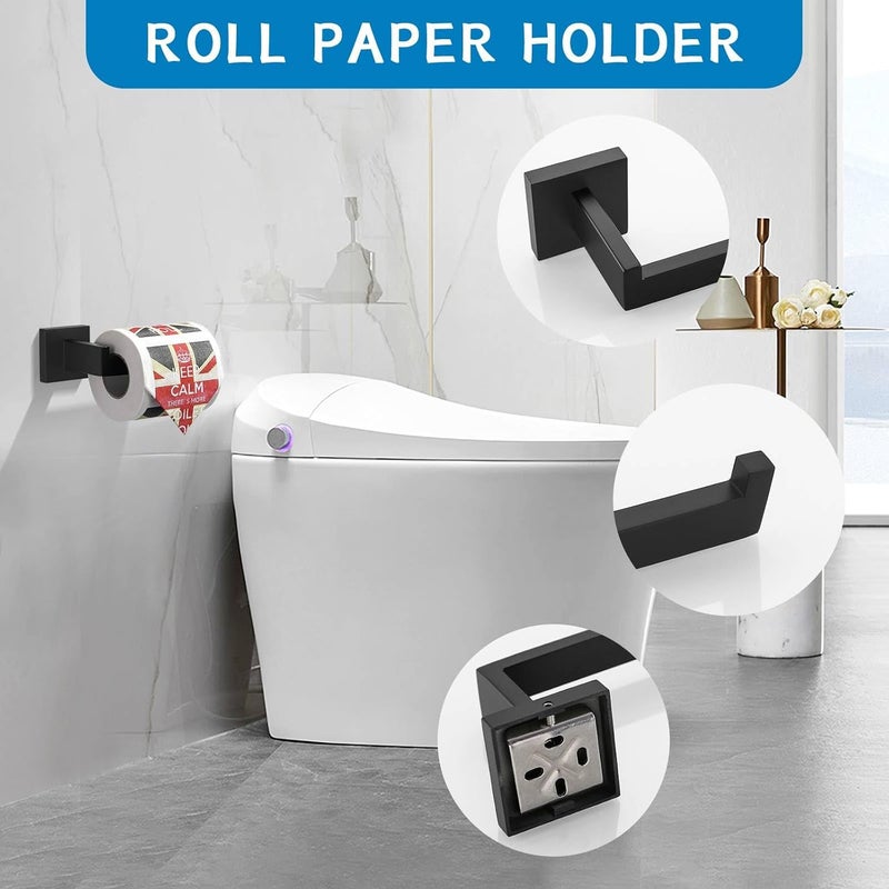 TNOMS 5 Pieces Bathroom Hardware Accessories Set Black Towel Bar Set Wall Mounted,Stainless Steel,23.6-Inch. - Image 4