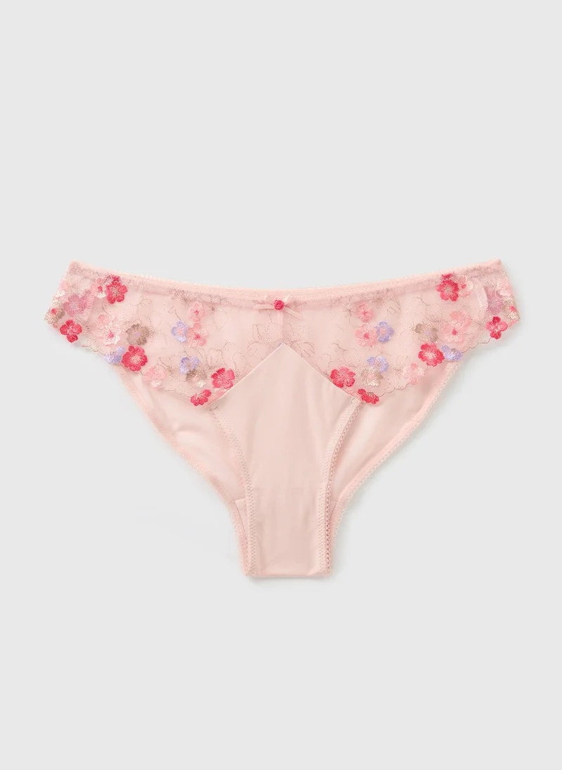 Matalan Pink Embroidered Floral Brazilian Knickers