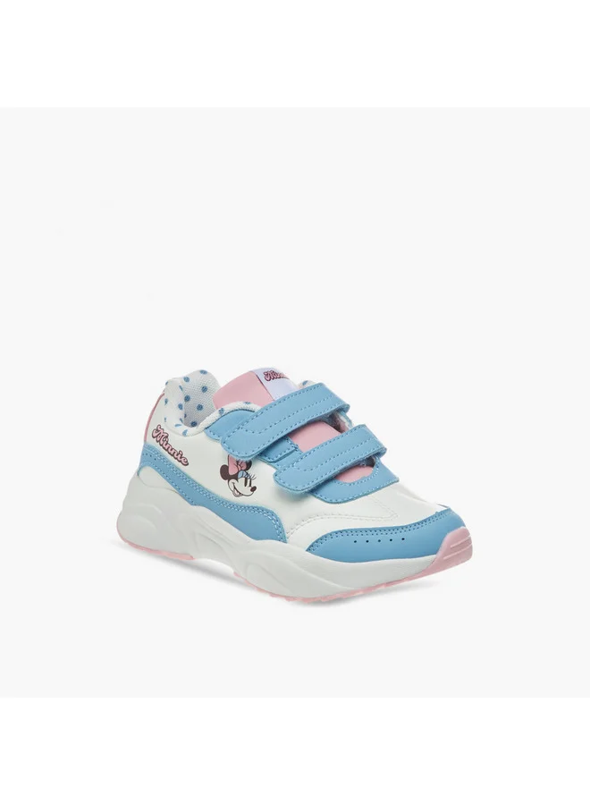 ديزني Girls Minnie Mouse Print Sneakers with Hook and Loop Closure