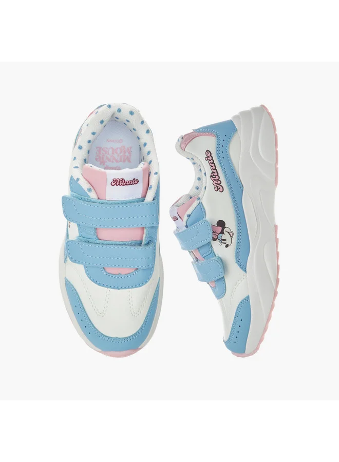 ديزني Girls Minnie Mouse Print Sneakers with Hook and Loop Closure