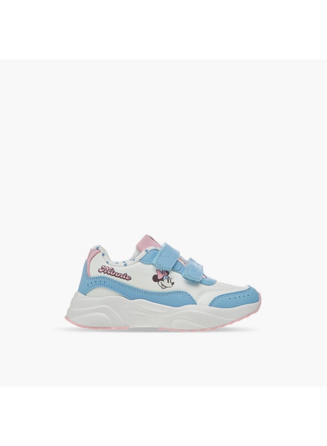 Disney Girls Minnie Mouse Print Sneakers with Hook and Loop Closure - Image 3