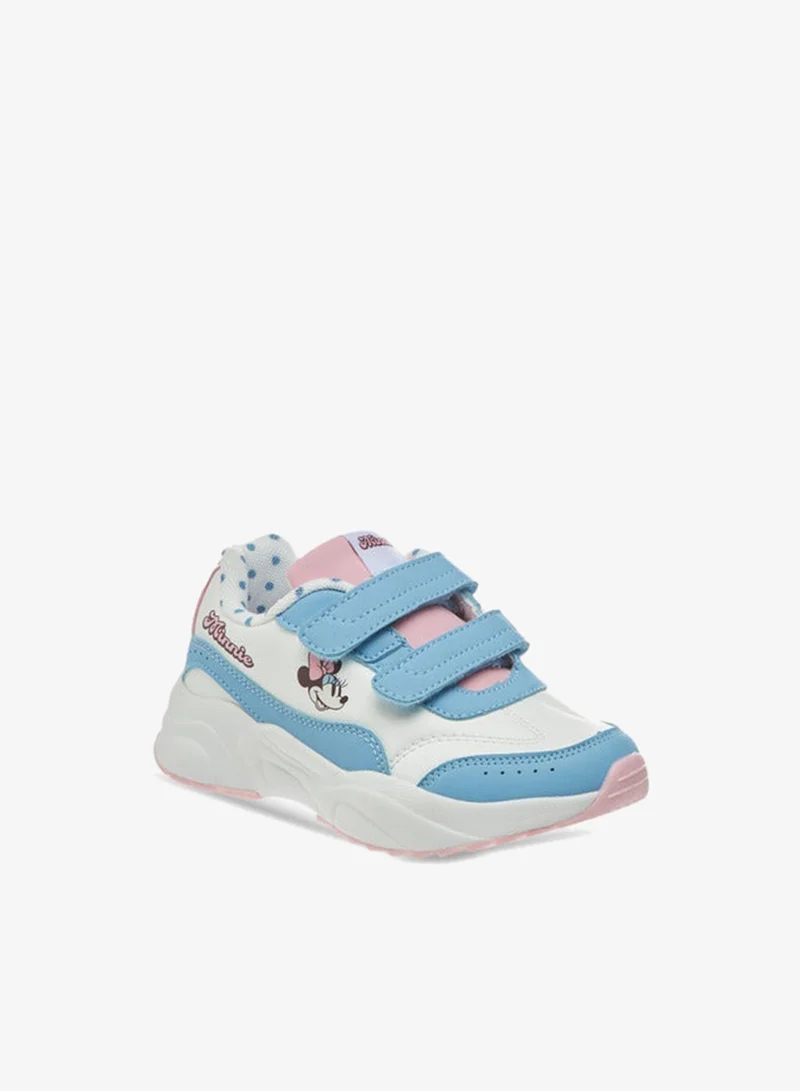 Disney Girls Minnie Mouse Print Sneakers with Hook and Loop Closure