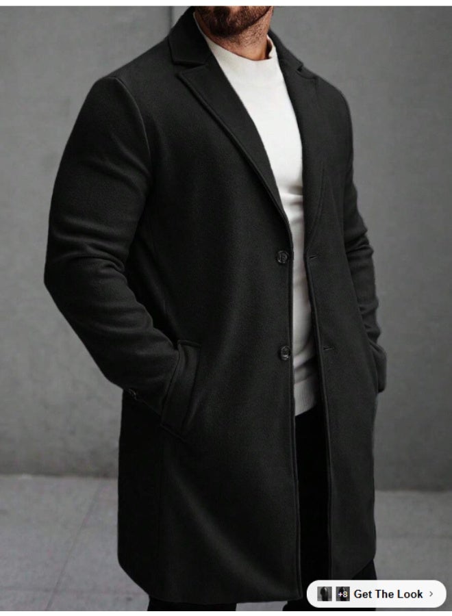 Shein Manfinity Mode Men's Solid Color Pocket & Button Front Long Sleeve Overcoat, Autumn Fall Clothes. - Image 4