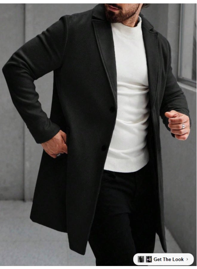 Shein Manfinity Mode Men's Solid Color Pocket & Button Front Long Sleeve Overcoat, Autumn Fall Clothes. - Image 3