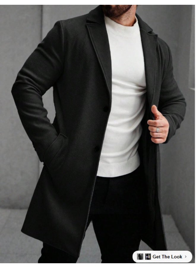 Shein Manfinity Mode Men's Solid Color Pocket & Button Front Long Sleeve Overcoat, Autumn Fall Clothes. - Image 1