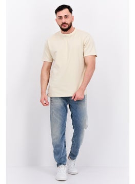 Threadbare Men Crew Neck Short Sleeves Textured Lesley T-Shirt, Beige  - Image 3