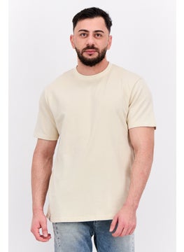 Threadbare Men Crew Neck Short Sleeves Textured Lesley T-Shirt, Beige  - Image 1