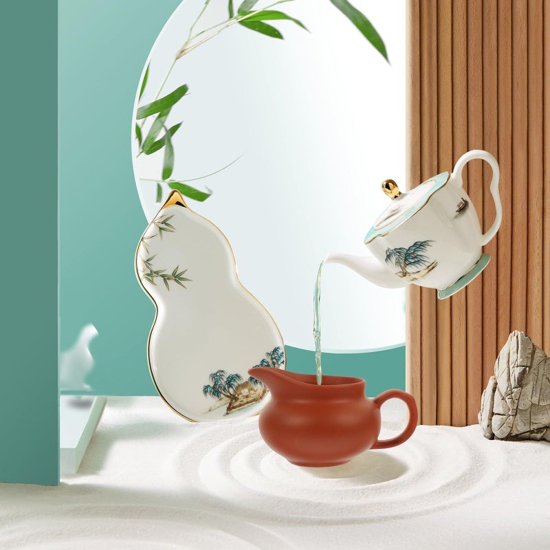 Ceramic Milk Pouring Jug And Cup Set Small Red Beverage Dispenser For Kitchen - Image 5