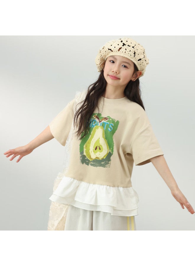 Luson Chen Da Zhu Children's Clothing, Girls' Short-sleeve T-shirt, Summer New Stylish Children's Ruffle Top Trendy - Image 2