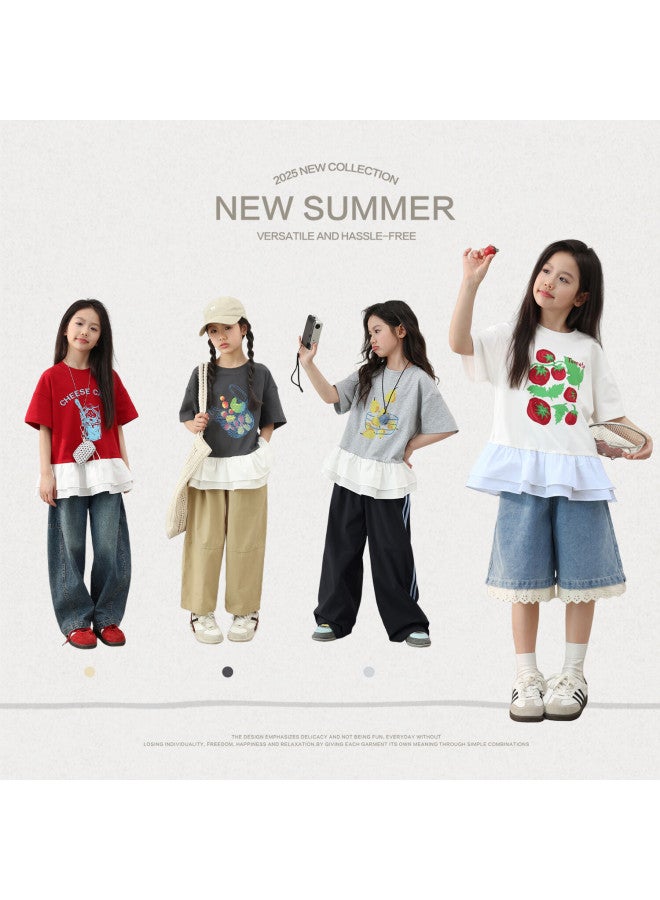 Luson Chen Da Zhu Children's Clothing, Girls' Short-sleeve T-shirt, Summer New Stylish Children's Ruffle Top Trendy - Image 5