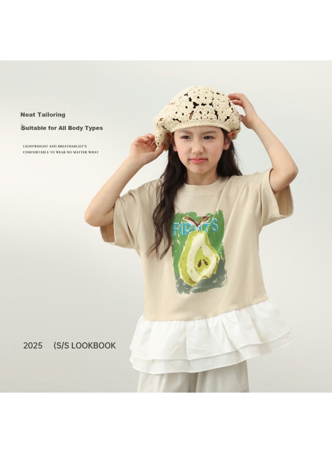 Luson Chen Da Zhu Children's Clothing, Girls' Short-sleeve T-shirt, Summer New Stylish Children's Ruffle Top Trendy - Image 1