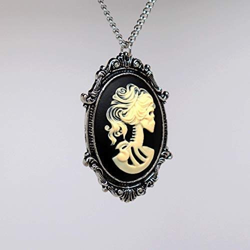 Real Metal Gothic Lolita Skull Cameo in Pewter Frame Pendant Necklace - Image 4