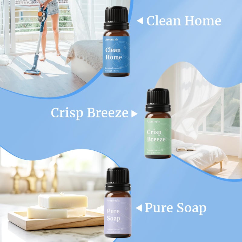 AROMTOPIA Diffuser Fragrance Oils, Aromtopia Essential Oils for Diffusers for Home, 6x10ml Fresh Home Set, Clean Scents for Candle Soap Making, Dryer Ball, Fresh Linen, Fresh Laundry, Crisp Breeze, Lemon - Image 4