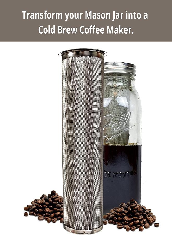Altura ALTURA The TUBE+ Cold Brew Coffee Maker | Cold Brew Coffee Filter for Wide Mouth Mason Jar | Stainless Steel Cold Brew Filter The TUBE+ (64oz/2qt)  - Image 2