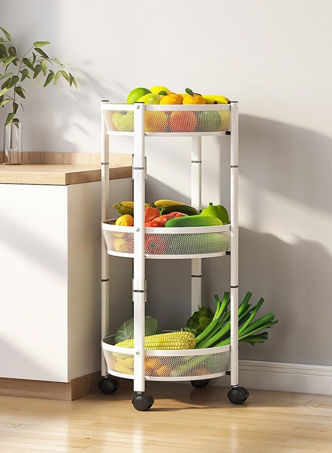 Multifunctional Storage Rack, Fruit And Vegetable Snack Storage Trolley, 360° Rotating Movable, Large-Capacity Foldable, Assembly-Free, Household 3-Layer Storage Basket, White - Image 1