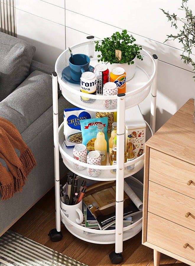 Multifunctional Storage Rack, Fruit And Vegetable Snack Storage Trolley, 360° Rotating Movable, Large-Capacity Foldable, Assembly-Free, Household 3-Layer Storage Basket, White - Image 5