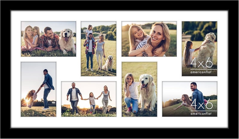 Americanflat 4x6 Collage Picture Frame with Polished Plexiglass  Multi Picture Frames Fit Eight 4x6 Photos or Use as One 12x22 Frame for Wall Display  Signature Collection  Black - Image 1