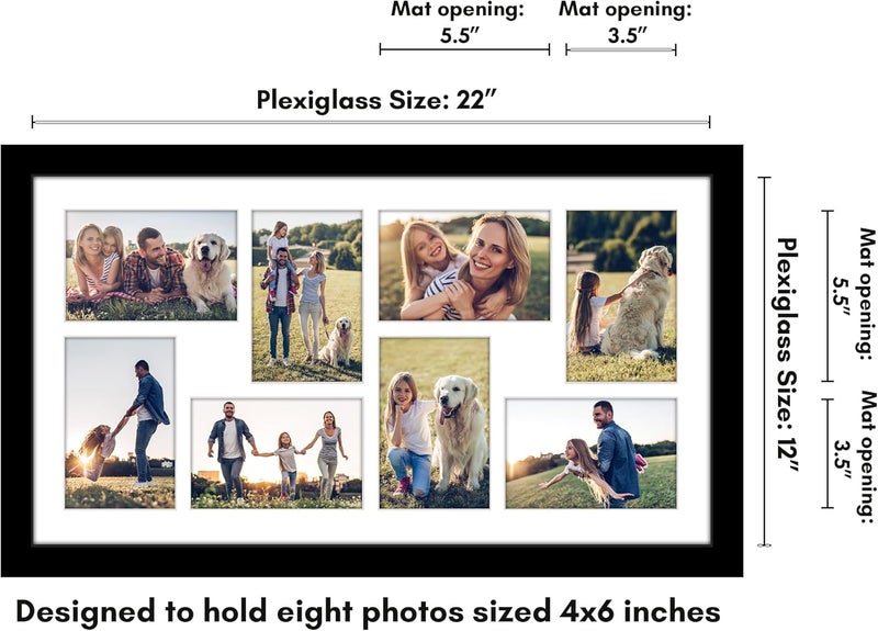 Americanflat 4x6 Collage Picture Frame with Polished Plexiglass  Multi Picture Frames Fit Eight 4x6 Photos or Use as One 12x22 Frame for Wall Display  Signature Collection  Black - Image 2