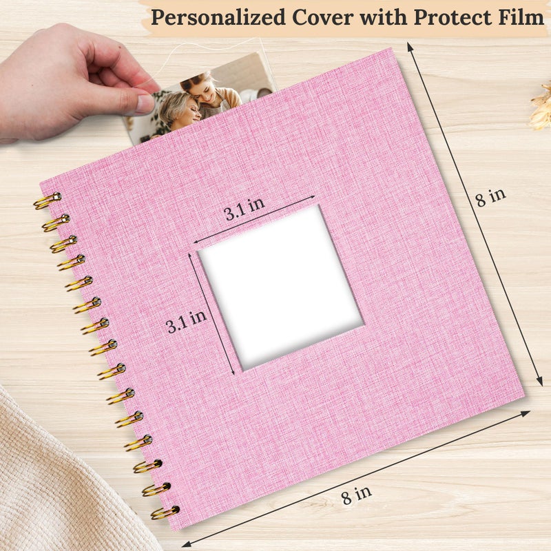 Hiwhy Scrapbook Photo Album Linen Cover, 8 x 8 Inch Hardcover Kraft White Pages Memory Book, for Travel Wedding Guest Book Christmas Baby Shower (20 Sheets/ 40 Pages,Pink) - Image 2