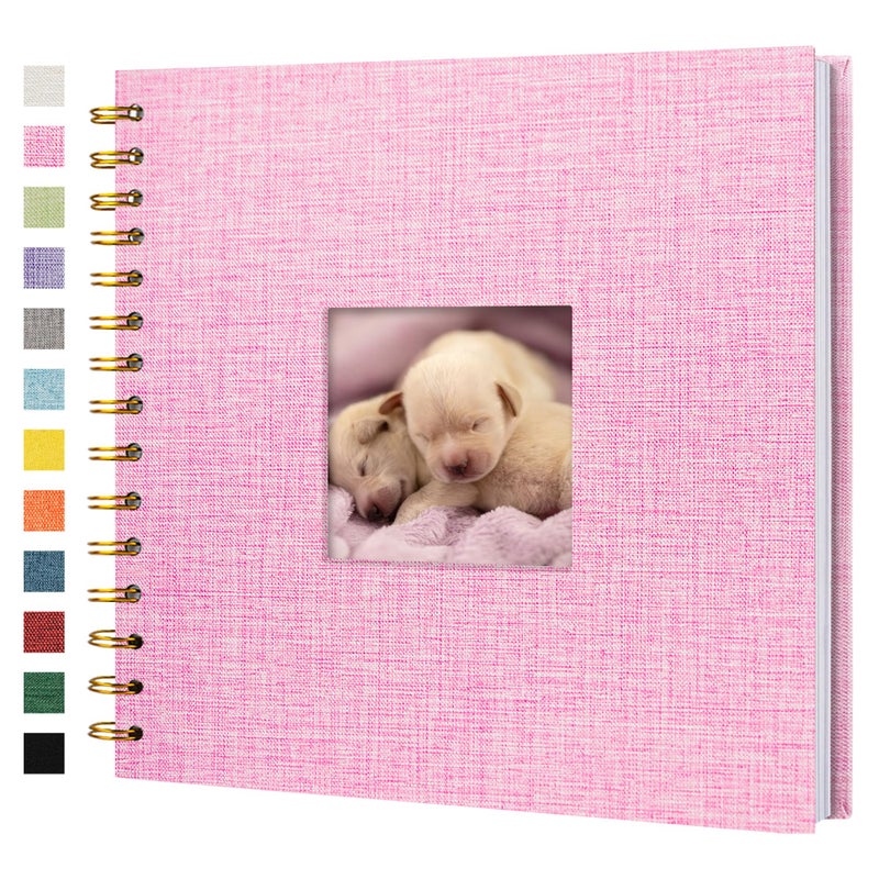 Hiwhy Scrapbook Photo Album Linen Cover, 8 x 8 Inch Hardcover Kraft White Pages Memory Book, for Travel Wedding Guest Book Christmas Baby Shower (20 Sheets/ 40 Pages,Pink) - Image 1