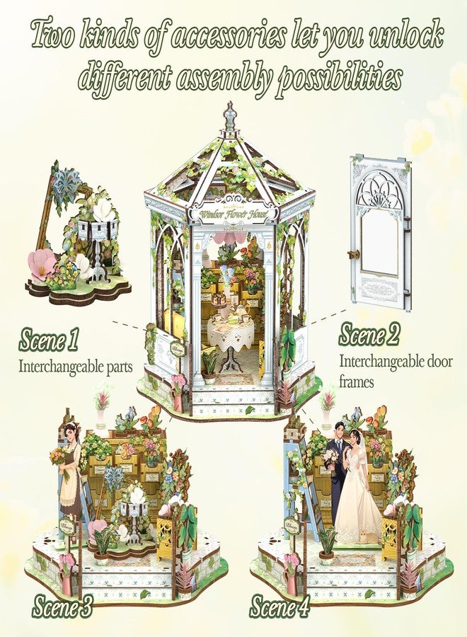 كيوت بي مجموعة ركن الكتب من كيوتبي - بيت الزهور، بيت الدمى المصغر، مجموعة بناء نموذج أحجية خشبية ثلاثية الأبعاد، ديكور غرفة رف الكتب، هدايا حرفية يدوية للبالغين والمراهقين من سن 14 عامًا فما فوق (بيت زهور وندسور) - Image 4