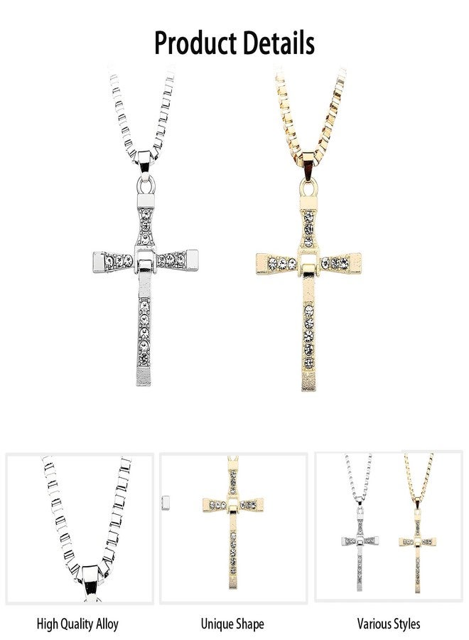 Aeenioy 2 Cross Chains for Men, Holy Cross Pendant Necklace Set, Jesus Cross Chain, Christian Jewelry Gift, Accessories (Silvery+Golden) - Image 3