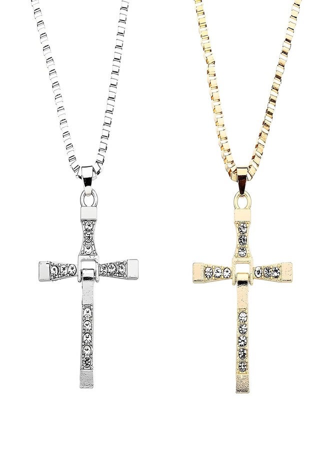 Aeenioy 2 Cross Chains for Men, Holy Cross Pendant Necklace Set, Jesus Cross Chain, Christian Jewelry Gift, Accessories (Silvery+Golden) - Image 1