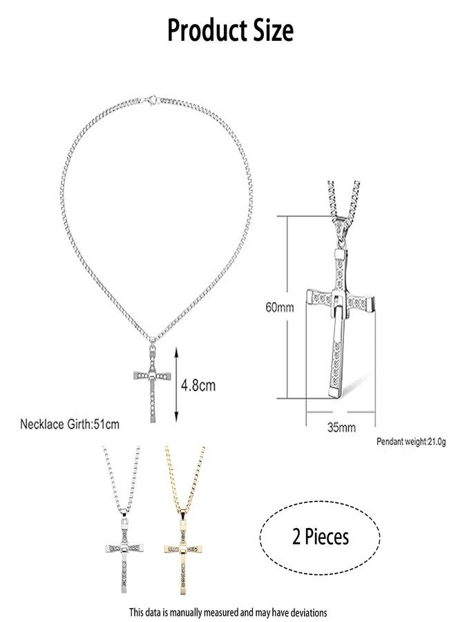 Aeenioy 2 Cross Chains for Men, Holy Cross Pendant Necklace Set, Jesus Cross Chain, Christian Jewelry Gift, Accessories (Silvery+Golden) - Image 2